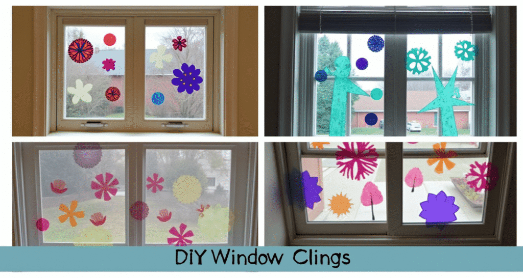 Colorful paper on a window.