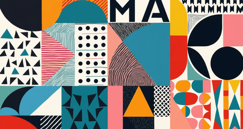 A digital art notebook piece featuring a collage of various abstract shapes and patterns in a vibrant array of colors.