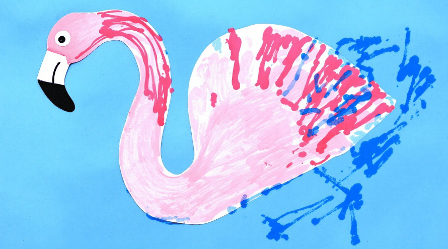 Flamingo art on a blue background.