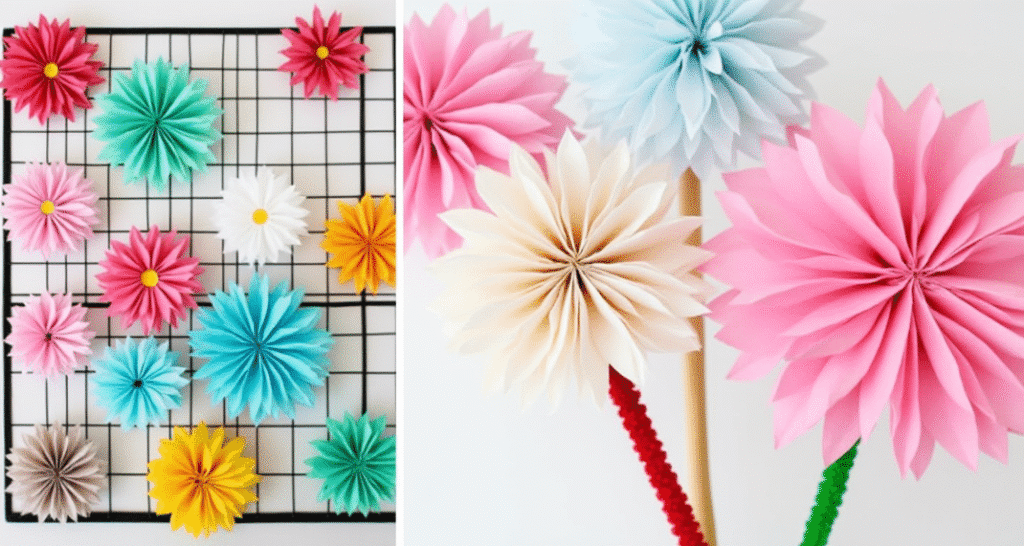 different color paper flowers.
