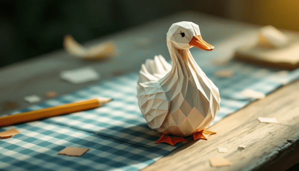 Paper duck on a cutting board