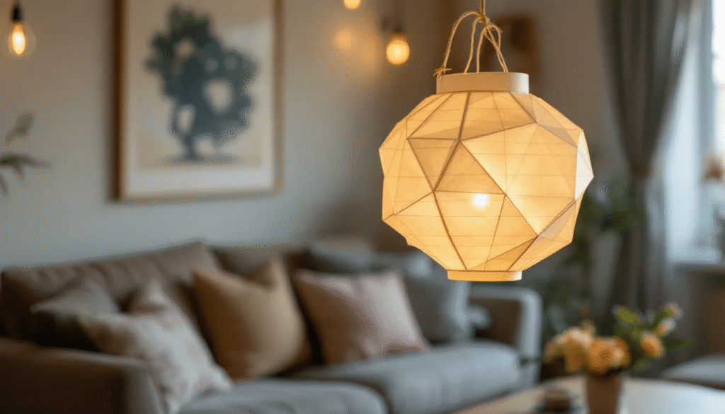 Paper lantern in a cozy living room.
