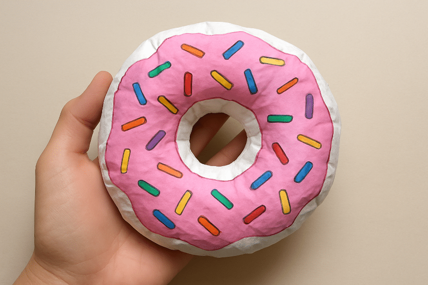 A squishy paper designed like a donut