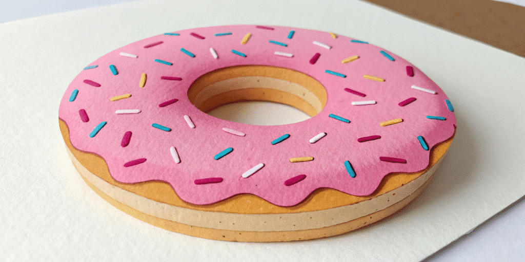 Squishy paper resembling a donut.
