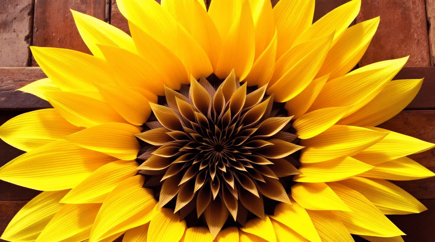 1c2b09e528eb40b9abc2f79d94e7e87f simply paper crafts Closeup view of a giant sunflower crepe paper design