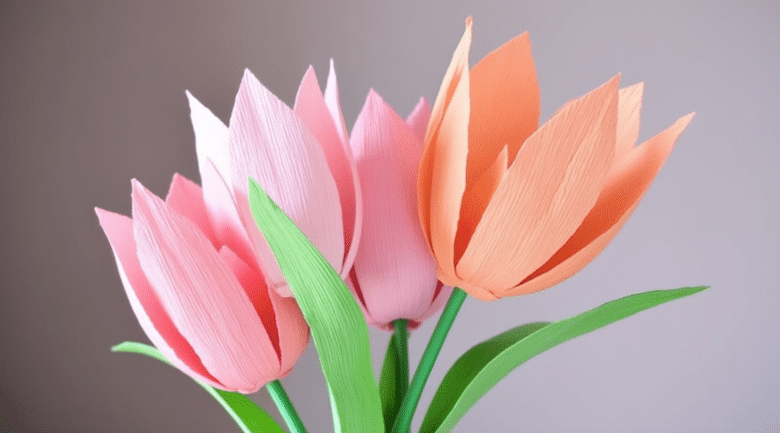4a392a9bbd67414b804e3c09a2051d1b simply paper crafts Closeup image of different color crepe tulips