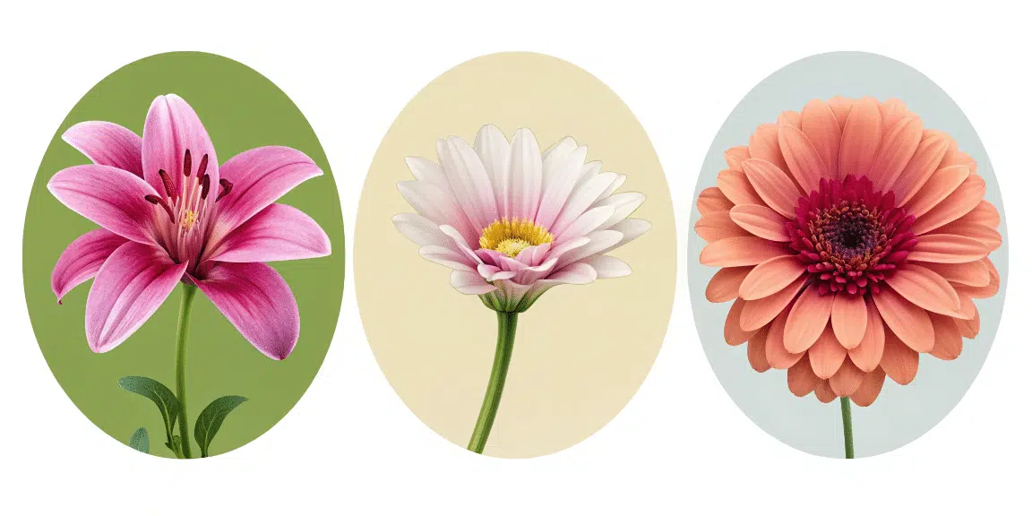 three different flower designs on a circle