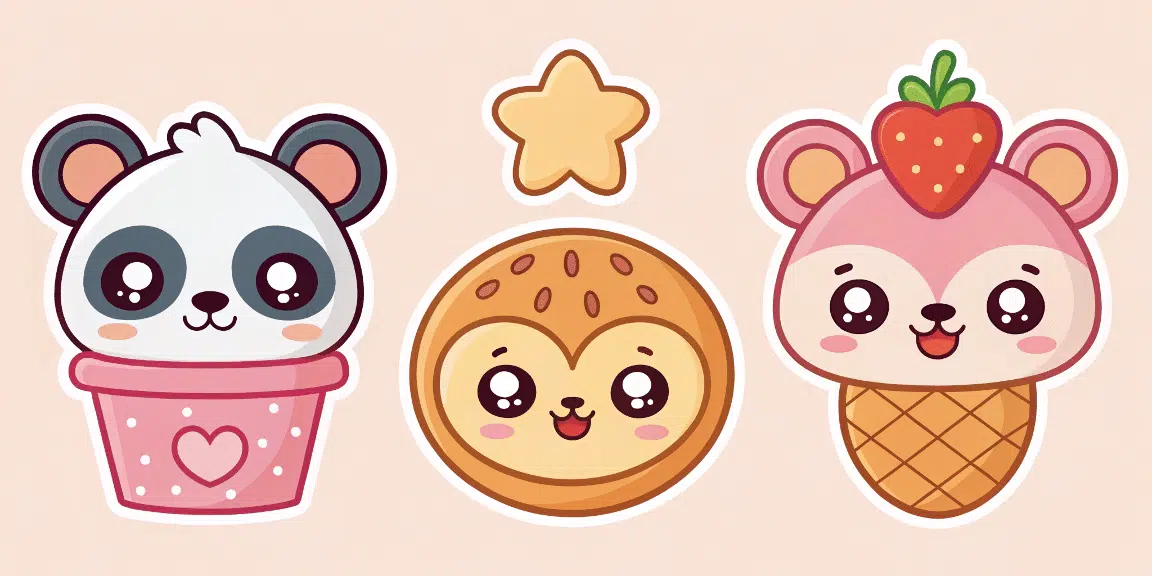 Kawaii cute images on a pink background