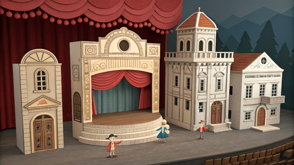 674af599ad1b4dff8e54e233e98fb9ec simply paper crafts Paper mache theater set with buildings