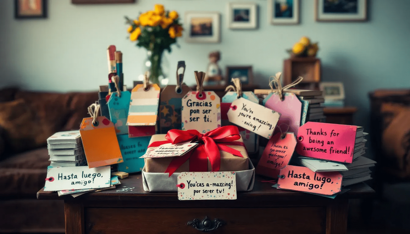 89d3f24f90dc490baede30cb4ad34232 simply paper crafts An assortment of homemade gift tags made from scrap paper and cardboard featuring funny and sweet messages are displayed alongside wrapped gifts The tags adorned with twine and ribbons add a personal touch to the festive gift wrapping ideas making each present feel special for the recipient