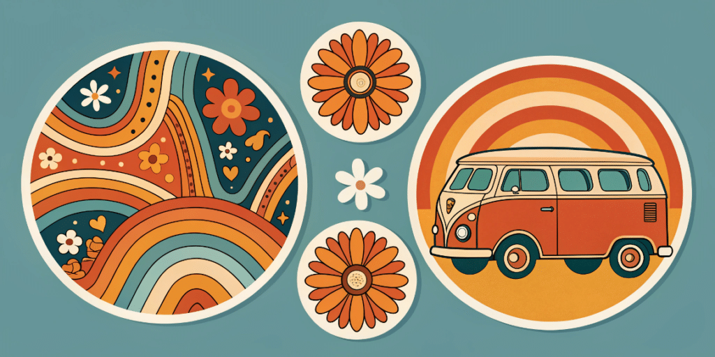 8fccb80b 1404 4bad 8767 70a1b775c414 simply paper crafts Retro groove stickers with psychedelic patterns and colors