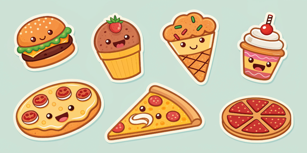 Ac02ab5b 79e4 42b0 ac48 d91f8f2b5daa simply paper crafts Images of food in cartoon format with smiley faces