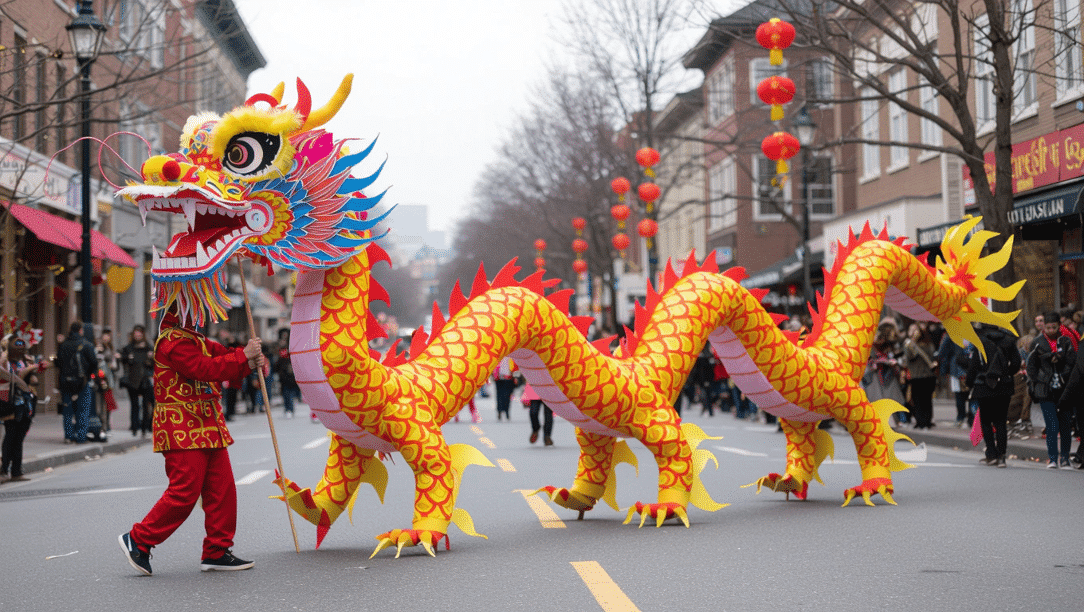Af58a3ffc3724622a159499163bf3b86 simply paper crafts Chinese style dragon puppet on a street