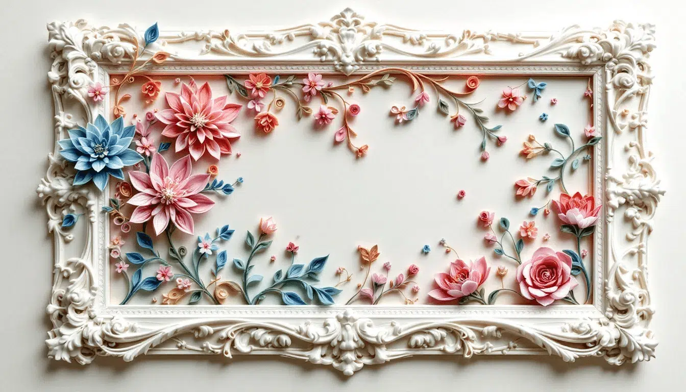 Framed paper quilling art displayed beautifully on a wall