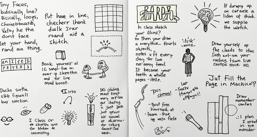 D1e2ea43301f492891458d557ec900eb simply paper crafts A doodling book opened with different patterns stick men