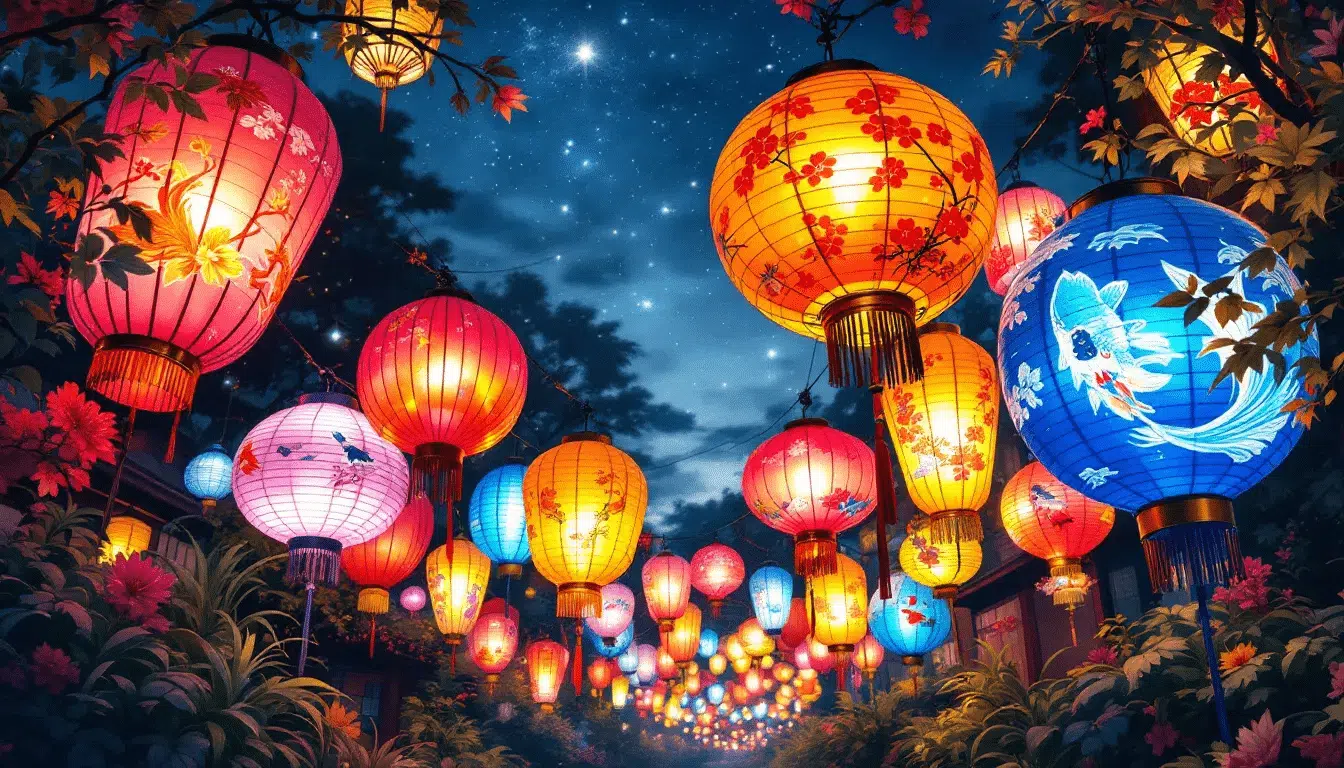 Decorative hanging lanterns in a festive setting