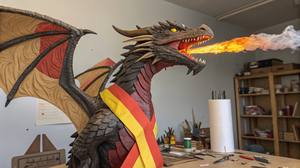 Firebreathingdragonpuppet simply paper crafts Fire breathing dragon puppet in a workshop
