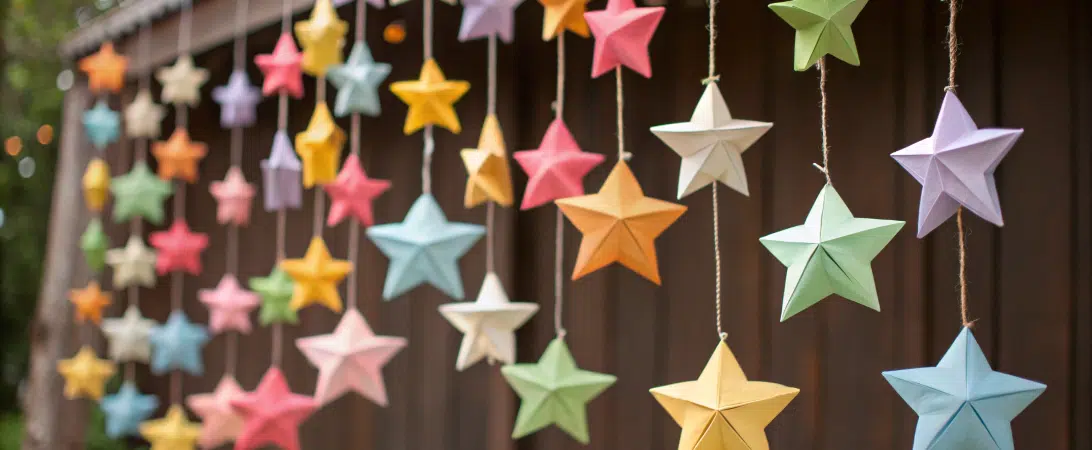 Paper stars hanged with strings