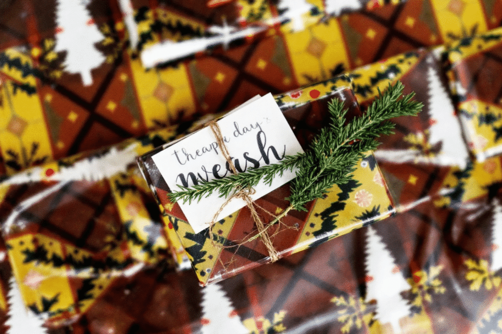 Image simply paper crafts Tiny pine branch on a wrapped present