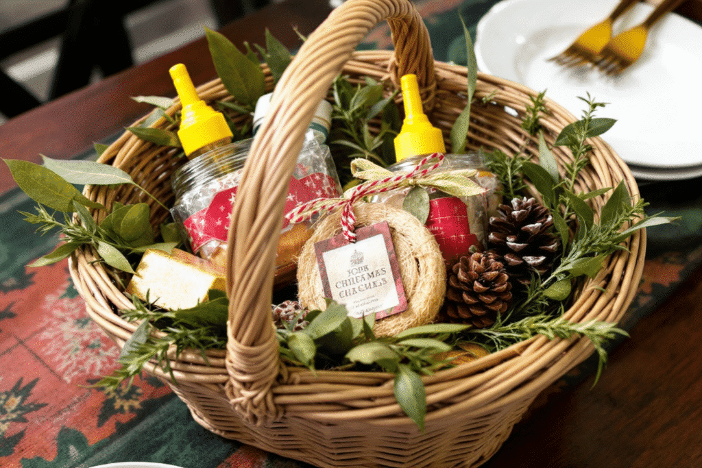 Image simply paper crafts Wicker basket with gifts in the basket