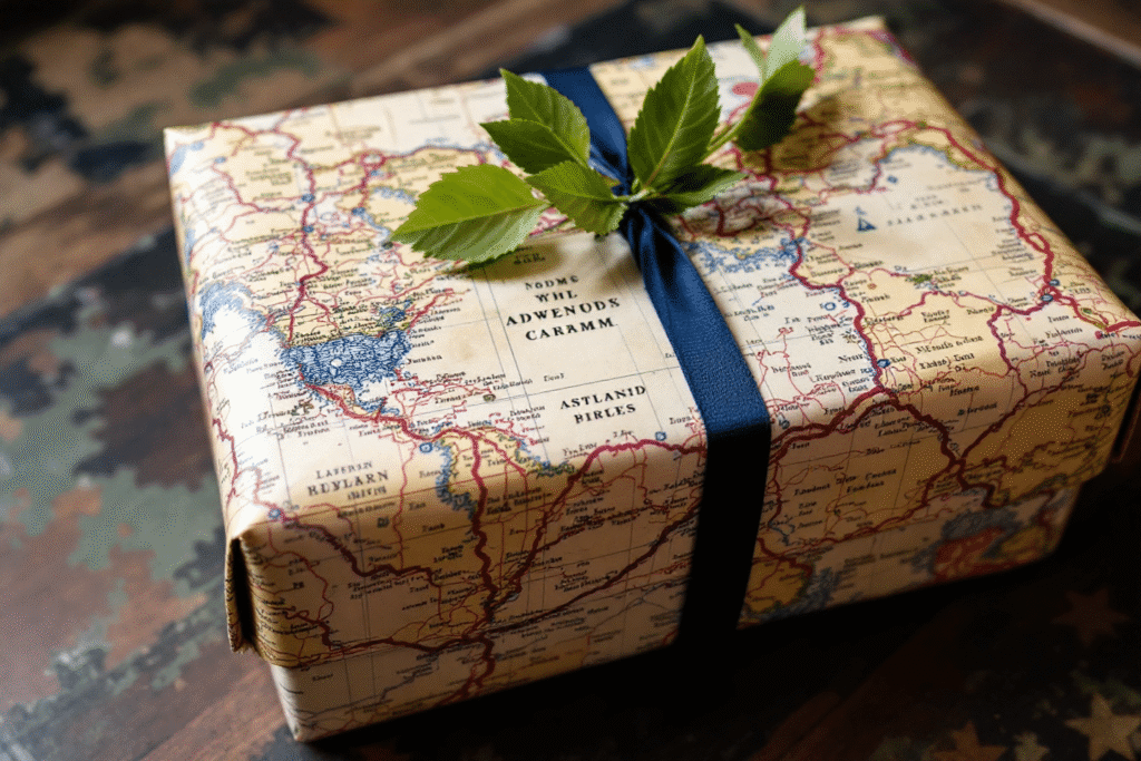 Image simply paper crafts Old map used as a wrapping gift paper