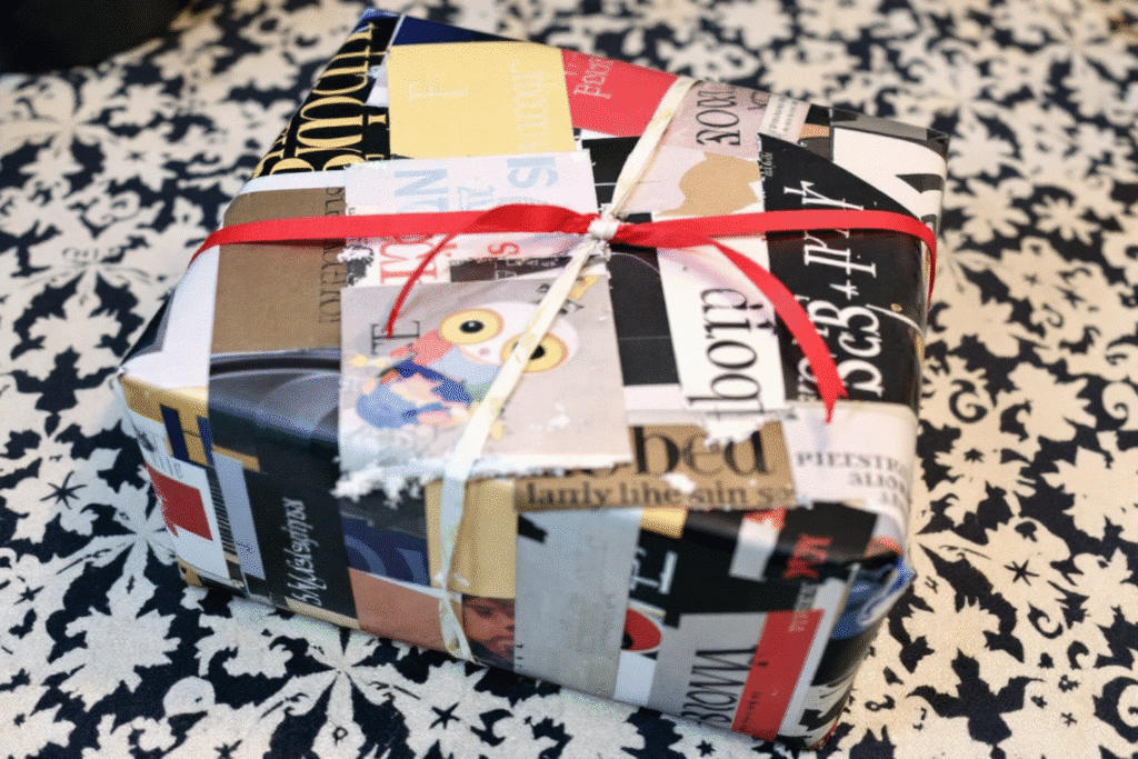 Image simply paper crafts Magazine collage used as a gift wrapper