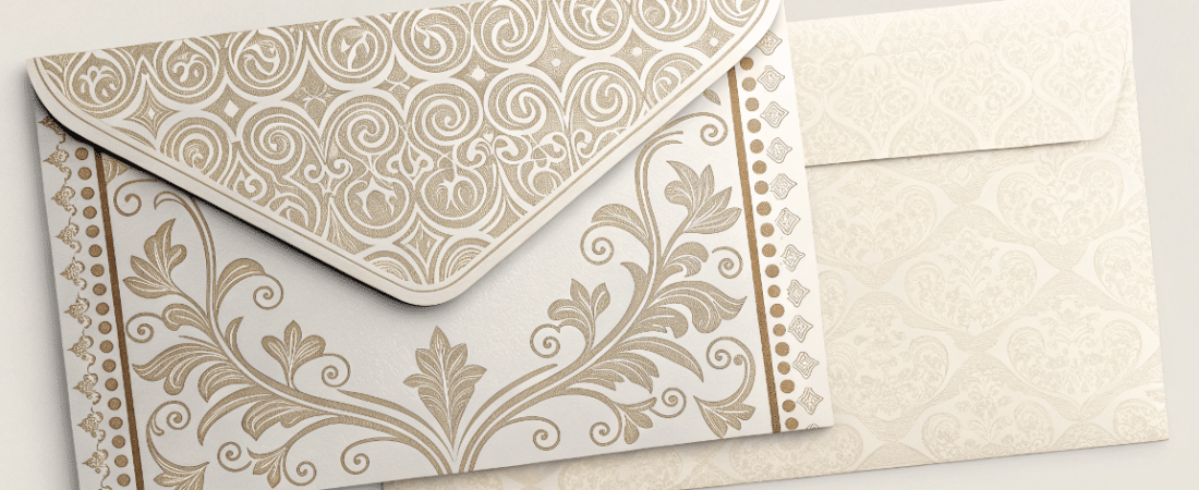 Invitation card design simply paper crafts A close up illustration of a traditional elegant wedding invitation with a classic ornate design