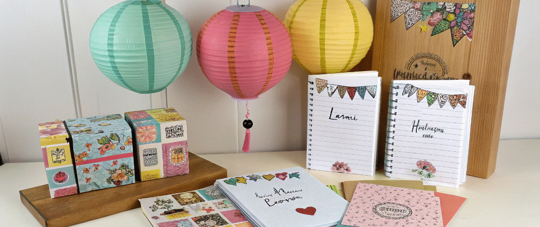 Paper gifts simply paper crafts Paper gifts such as paper lanterns comic strips Personalized Notepads handmade cards on a table