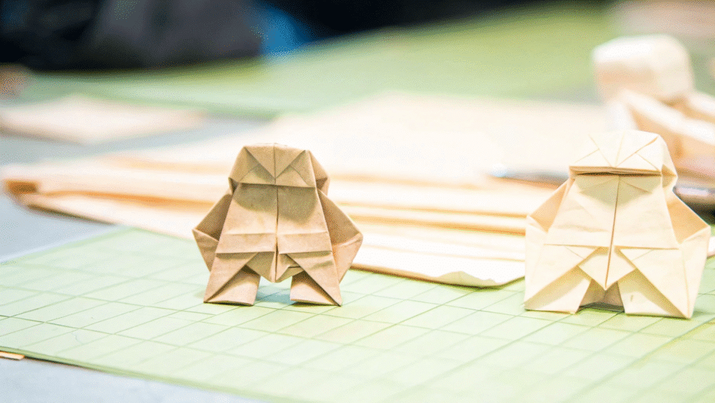 Paper robots on a crafting mat