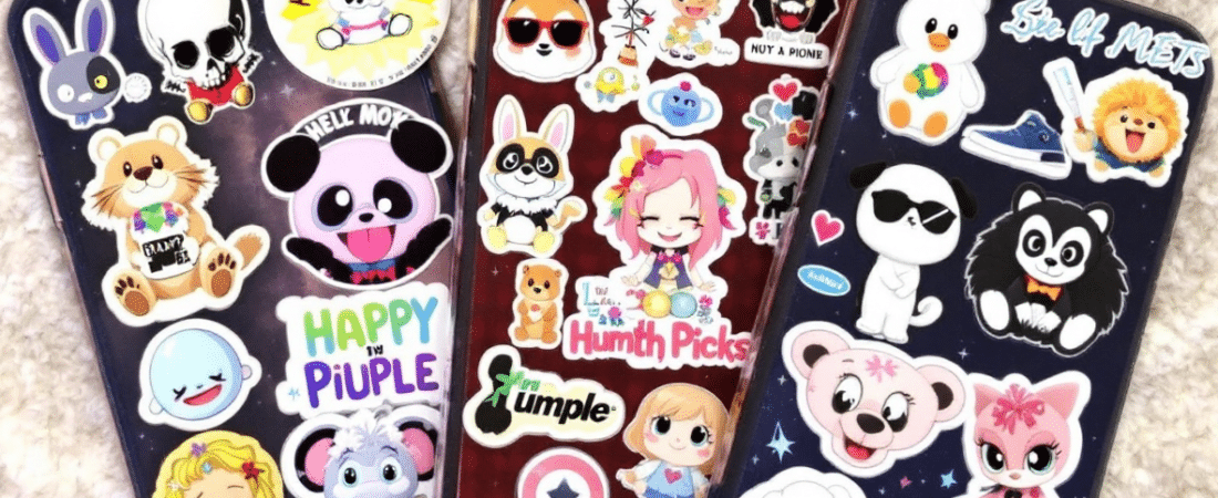 A photo featuring a collection of cartoon inspired stickers with various characters and themes predominantly featuring a playful and whimsical assortment of animal themed designs