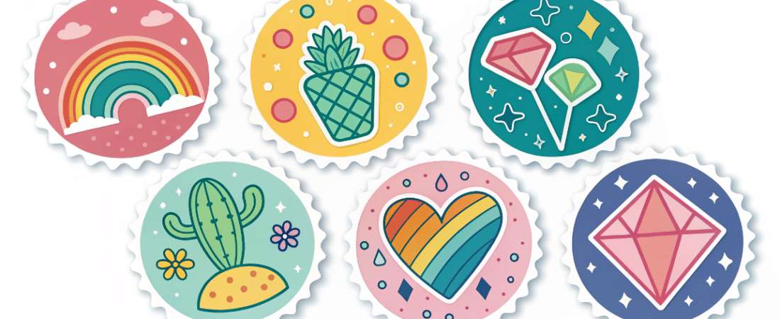 Stickers simply paper crafts A collection of round colorful stickers with a playful and artistic style