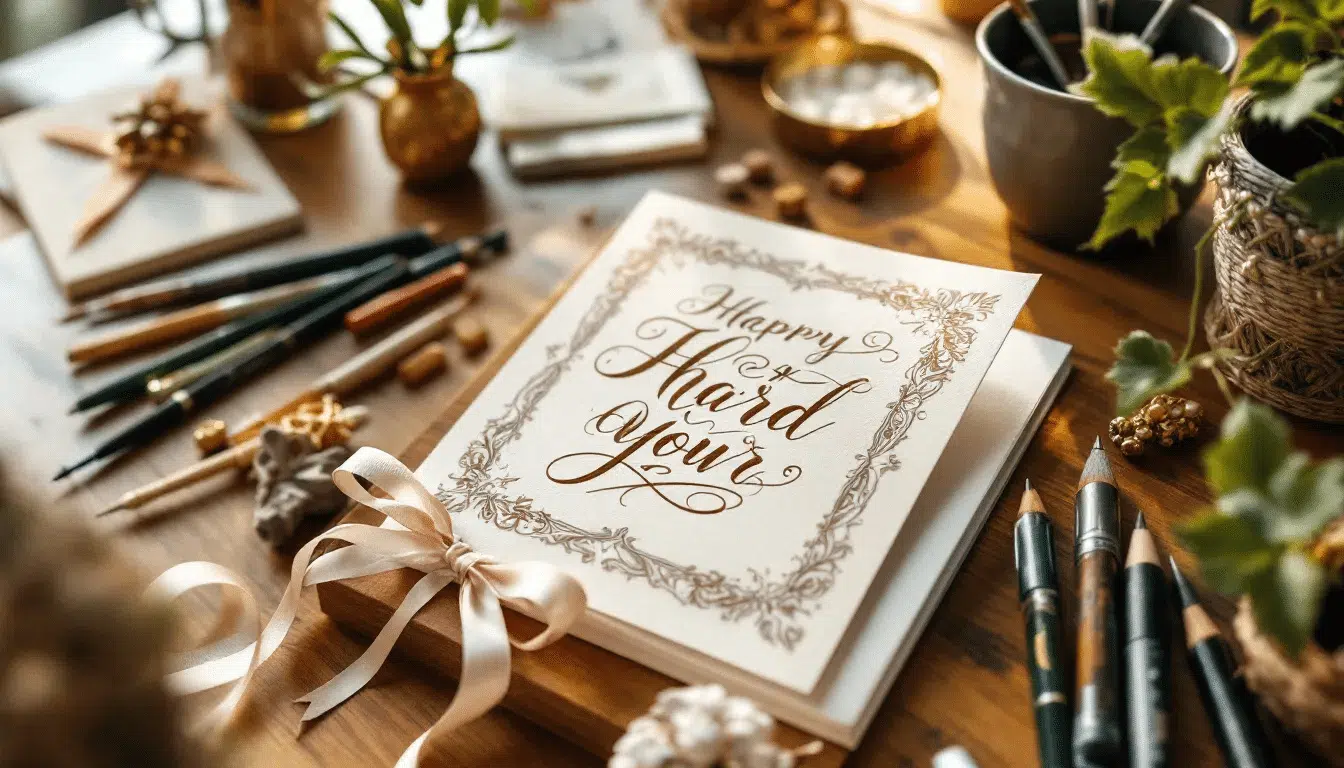 A collection of beautifully crafted handmade cards featuring unique designs and personalized touches showcasing skills like hand lettering and calligraphy These cards are lightweight and perfect for various occasions making them ideal for selling DIY crafts online or at craft fairs