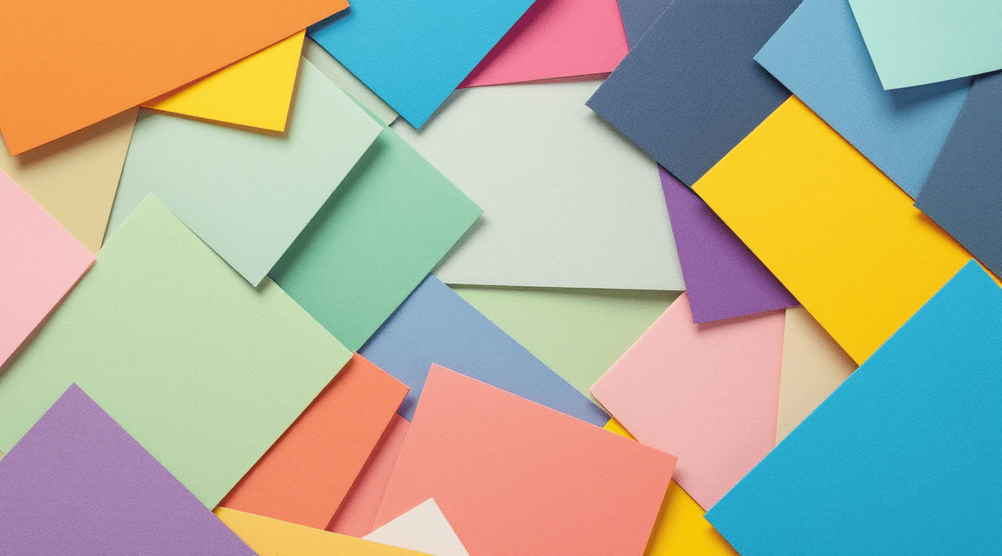 Different color origami paper overlapped on each other.