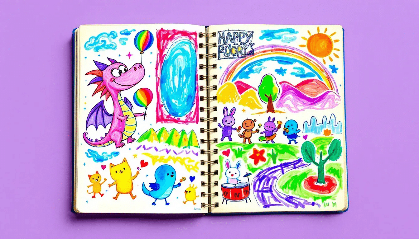 C60e68615cb34265bfca77d80f18819b simply paper crafts A collection of colorful drawings made by kids showcasing various drawing ideas