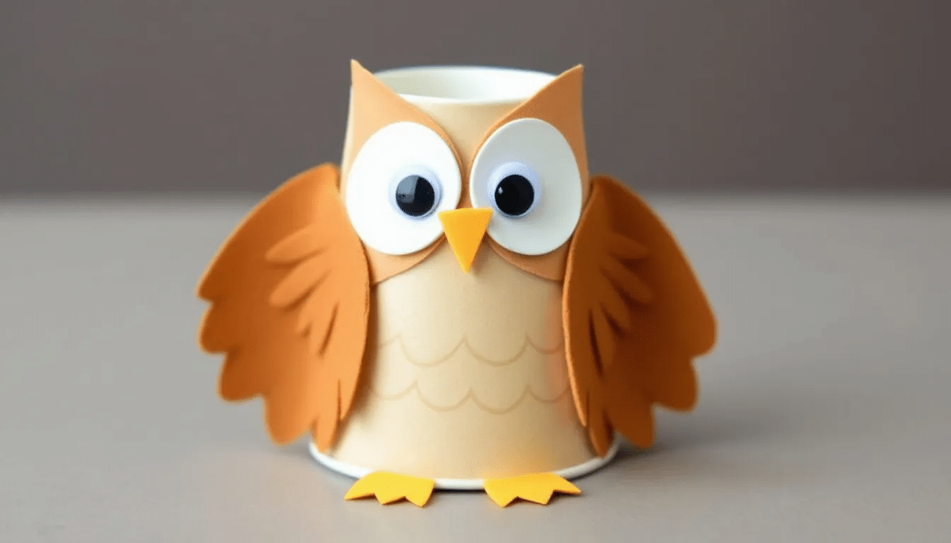 Cacf62664ee94cc38bfab9000bbdcdd2 simply paper crafts A whimsical paper cup owl is crafted using colorful felt for its wings and beak adorned with googly eyes and detailed with markers to create feather patterns showcasing the endless possibilities of creating fun animal shapes with simple materials This delightful project is perfect for kids and makes exciting decorations for parties or school projects