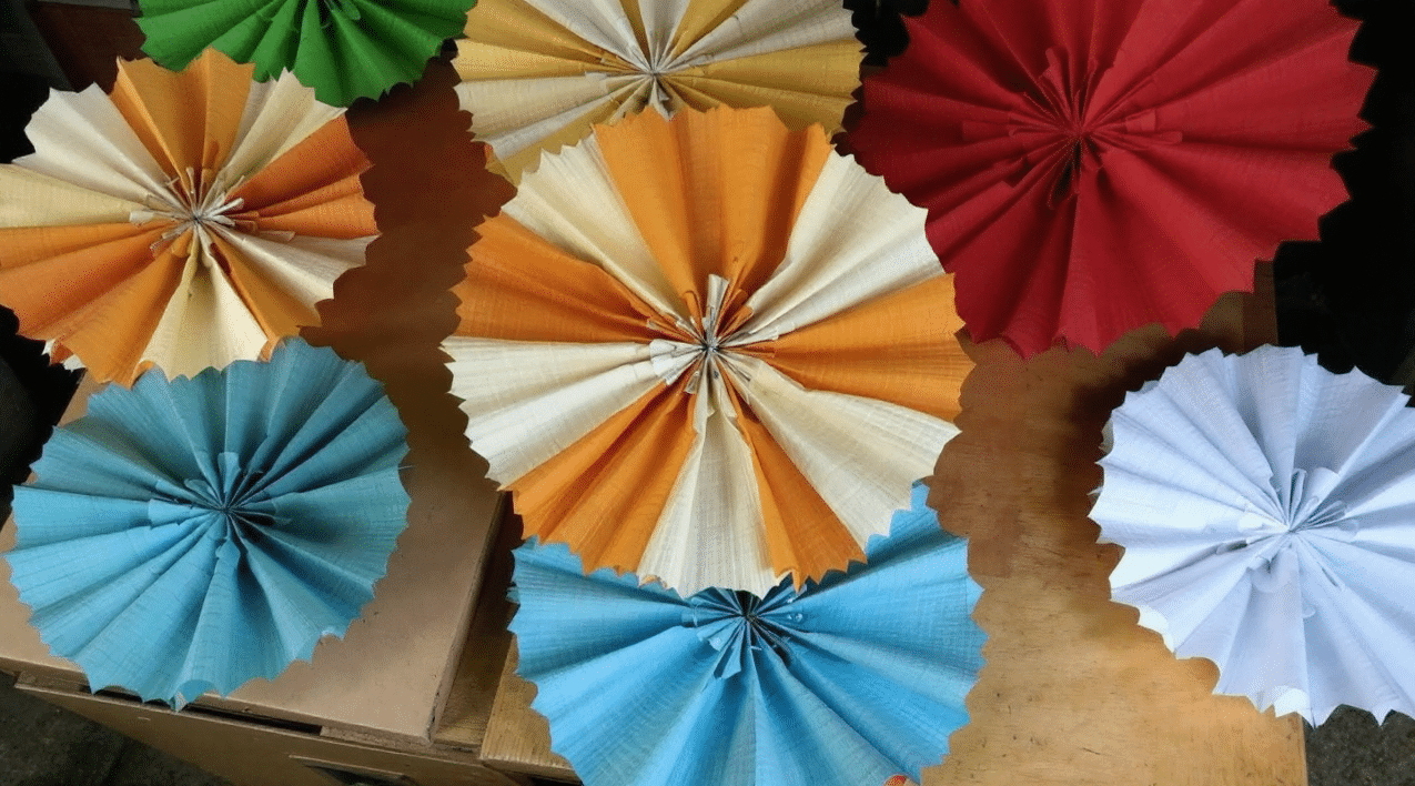 Different color flower design with crepe paper.