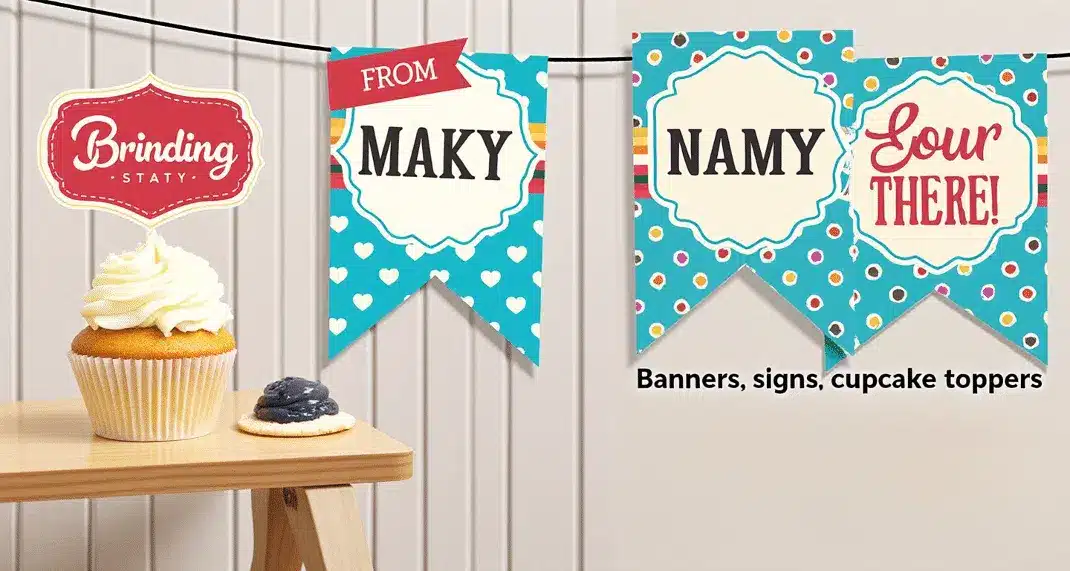 Different party decorations such as banners and signs