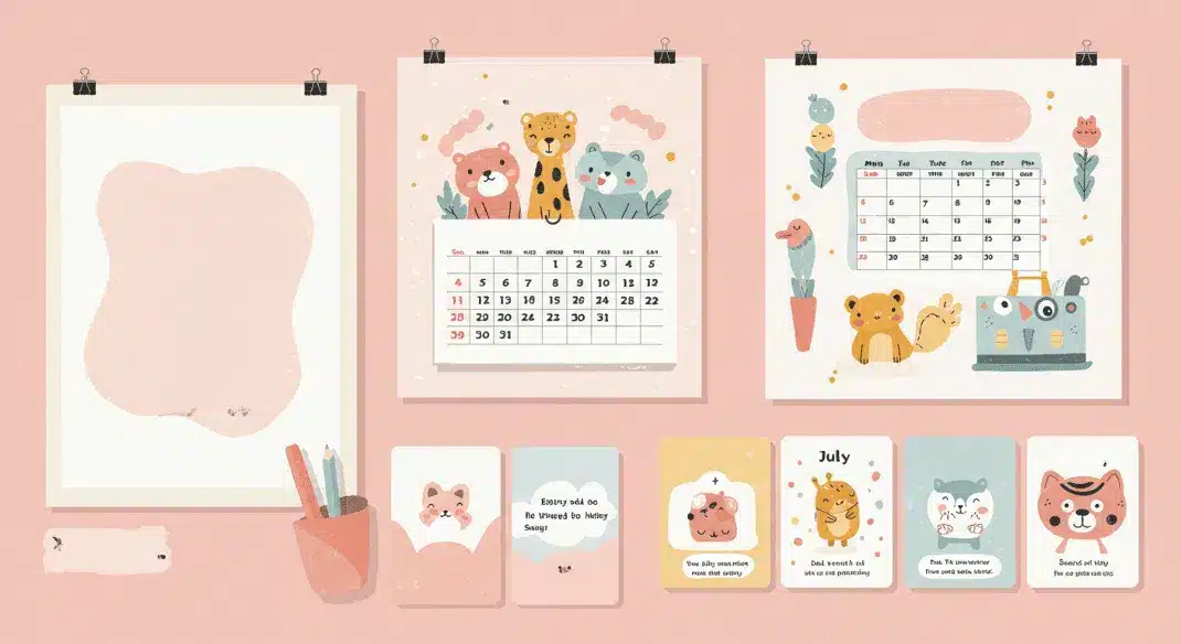 Different printables on a pink background