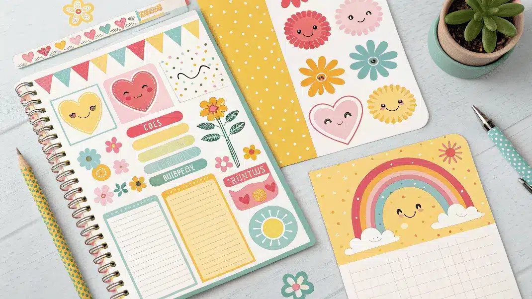 stickers of smiley faces in notebooks