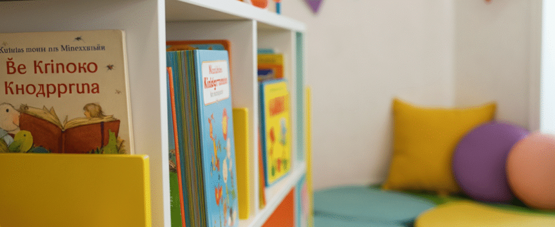 Kindergarten book list simply paper crafts Photograph of a colorful childrens reading nook with a bookshelf full of books and soft cushions creating an inviting and educational atmosphere