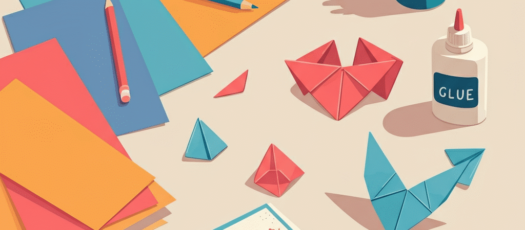 Paper craft illustration simply paper crafts Illustration of colorful paper crafting supplies and origami pieces on a light background conveying creativity accessibility and fun for beginners