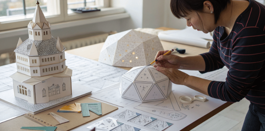 Assembling your paper models simply paper crafts A person assembling paper models with printed templates
