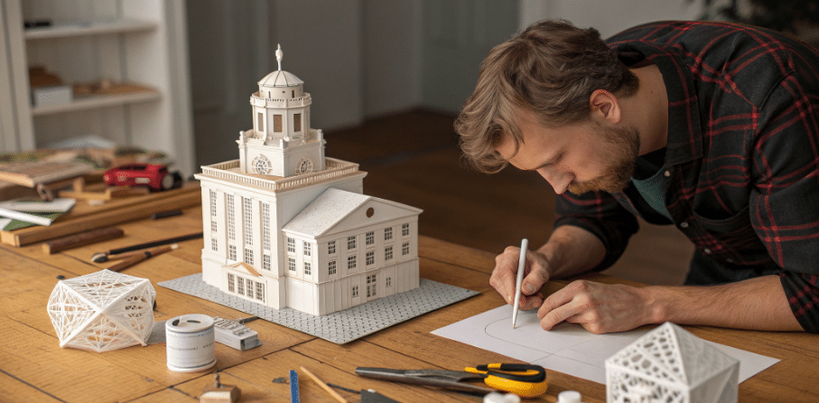 Basics of paper model making simply paper crafts A paper model maker working on a papercraft project