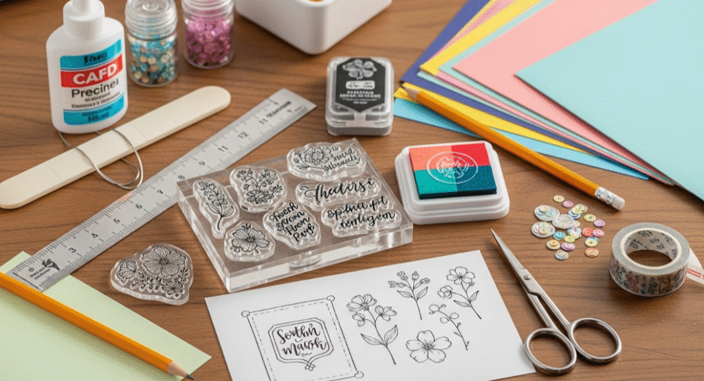 Card making supplies simply paper crafts Essential card making supplies including stamps and tools for crafting
