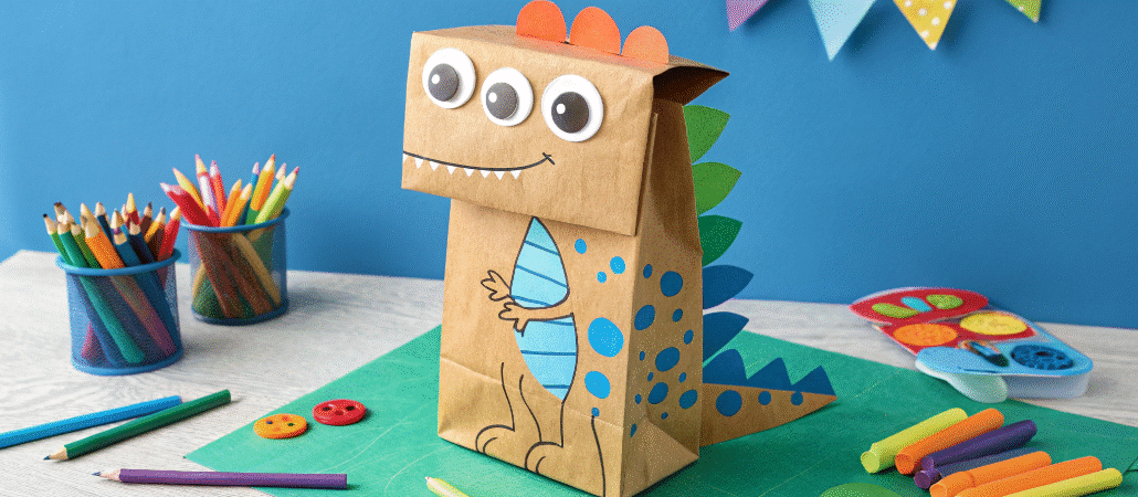 Cute dinosaur puppet bag simply paper crafts A Cute Dinosaur Puppet Bag