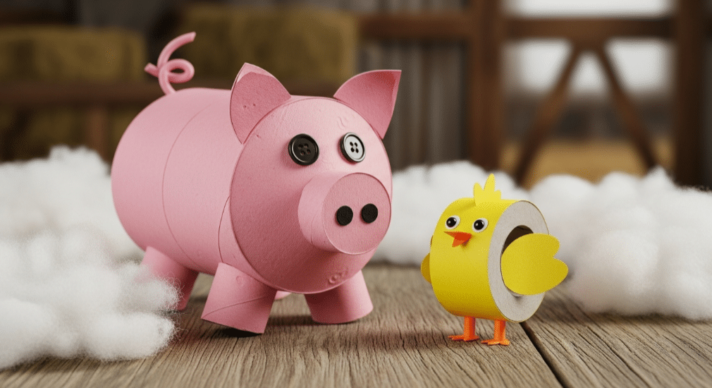 Farm animals from toilet paper rolls simply paper crafts Farm animals created using toilet paper rolls including a pig and a chick