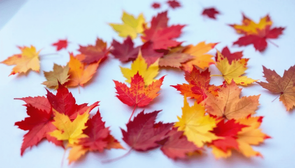 Leaf art simply paper crafts The image showcases a collection of colorful fall leaves arranged creatively to form various shapes like pumpkins and owls highlighting fun fall craft ideas for kids This engaging project not only allows preschoolers to express their creativity but also helps them develop fine motor skills while learning about the changing seasons