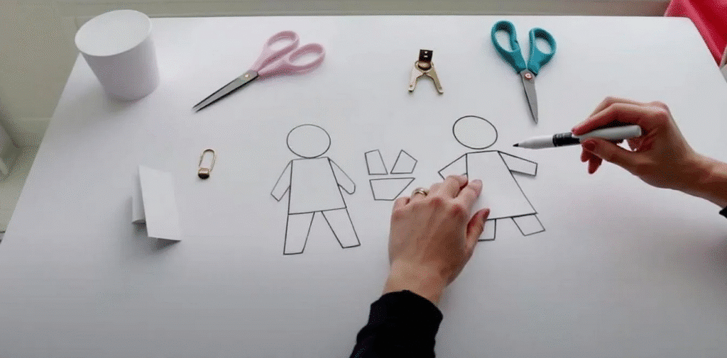 Make your paper doll puppet simply paper crafts The image depicts a step by step guide on how to create a paper doll puppet showcasing the process of designing cutting attaching and decorating the doll It includes visuals of the separate body parts brass fasteners for joints and colorful decorations that bring the paper doll to life for imaginative play