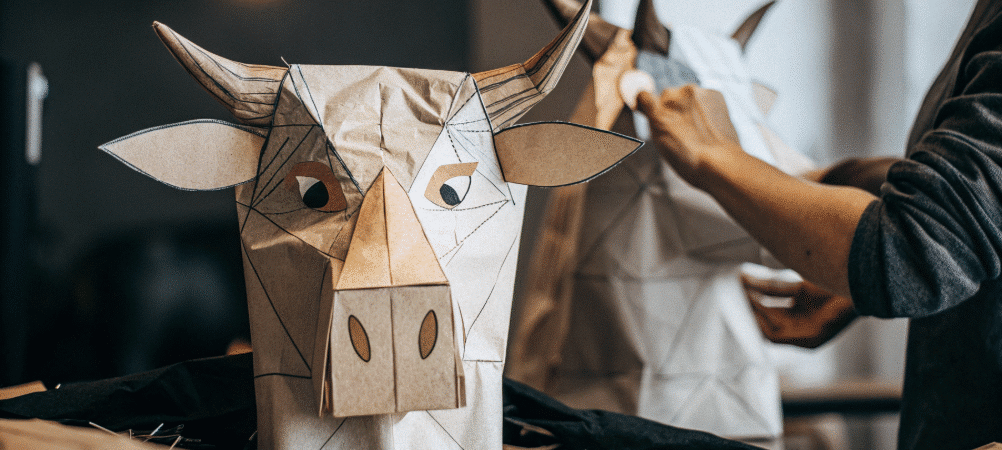 Paper bag cow puppet simply paper crafts A person making paper bag cow puppet