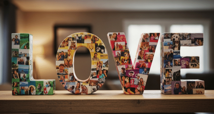 Photo collage letters simply paper crafts Photo Collage Letters spelling out love